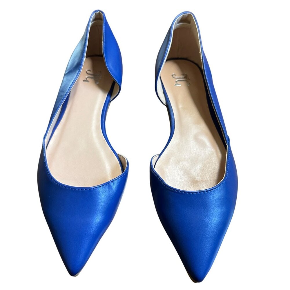Womens Blue Pointed-Toe DOrsay Flats With Faux Leather Upper 8